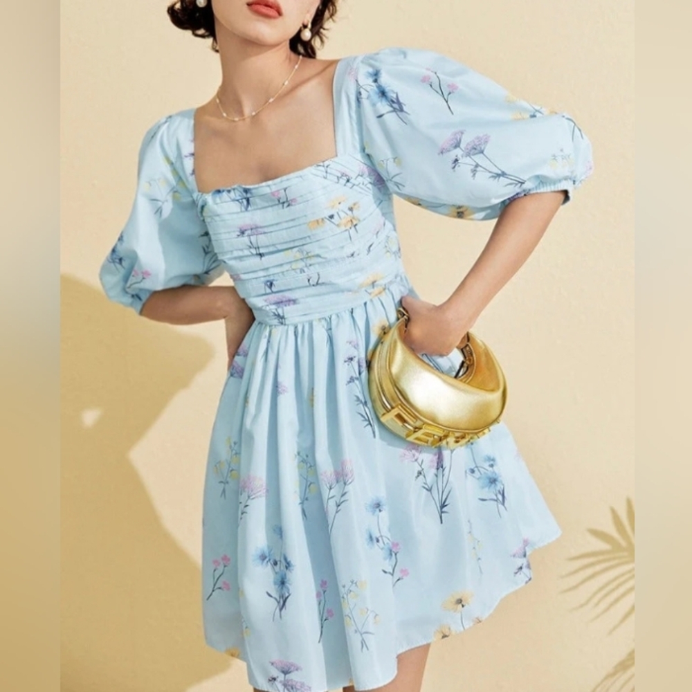 Self Portrait Taffeta Mini Floral Puff Sleeve Dress